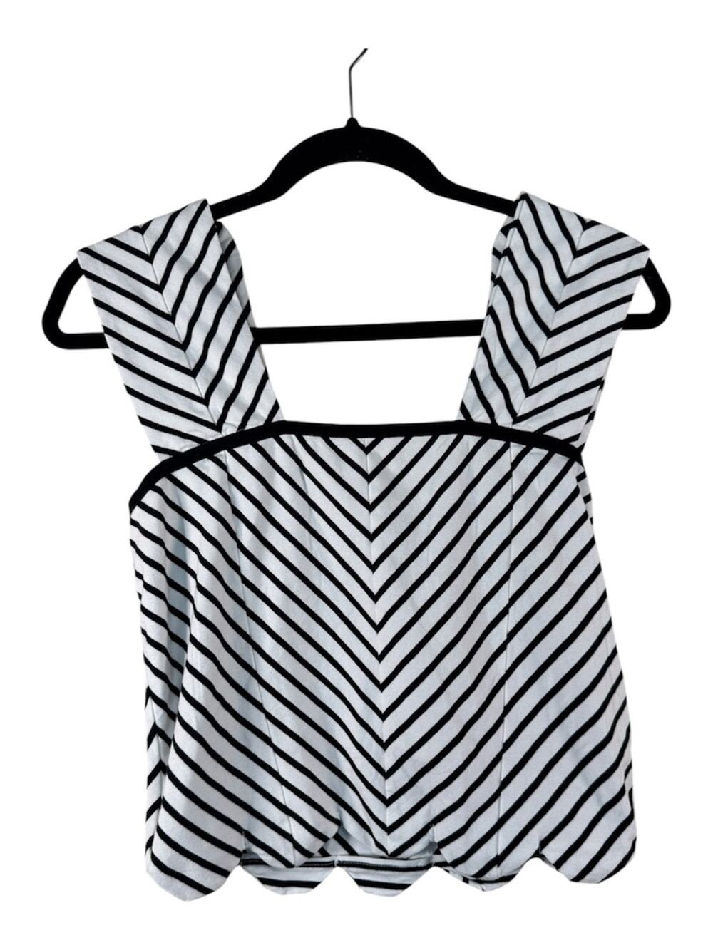 Maeve Anthropologie Black White Striped Scalloped Crop Blouse Womens S Summer